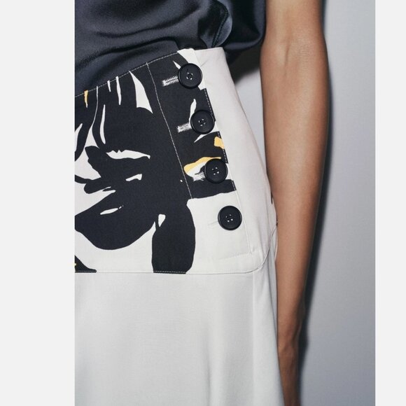 ZARA WOMAN $99  PRINTED MIDI SKIRT BLACK / WHITE 2914/150 NWT - Picture 7 of 9